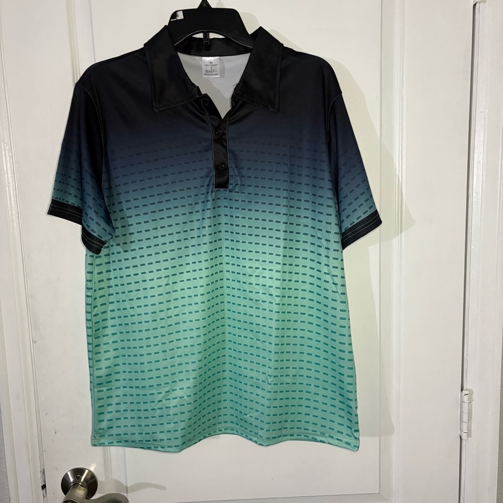 Black and Green Gradient Polo Shirt with Classic Cut